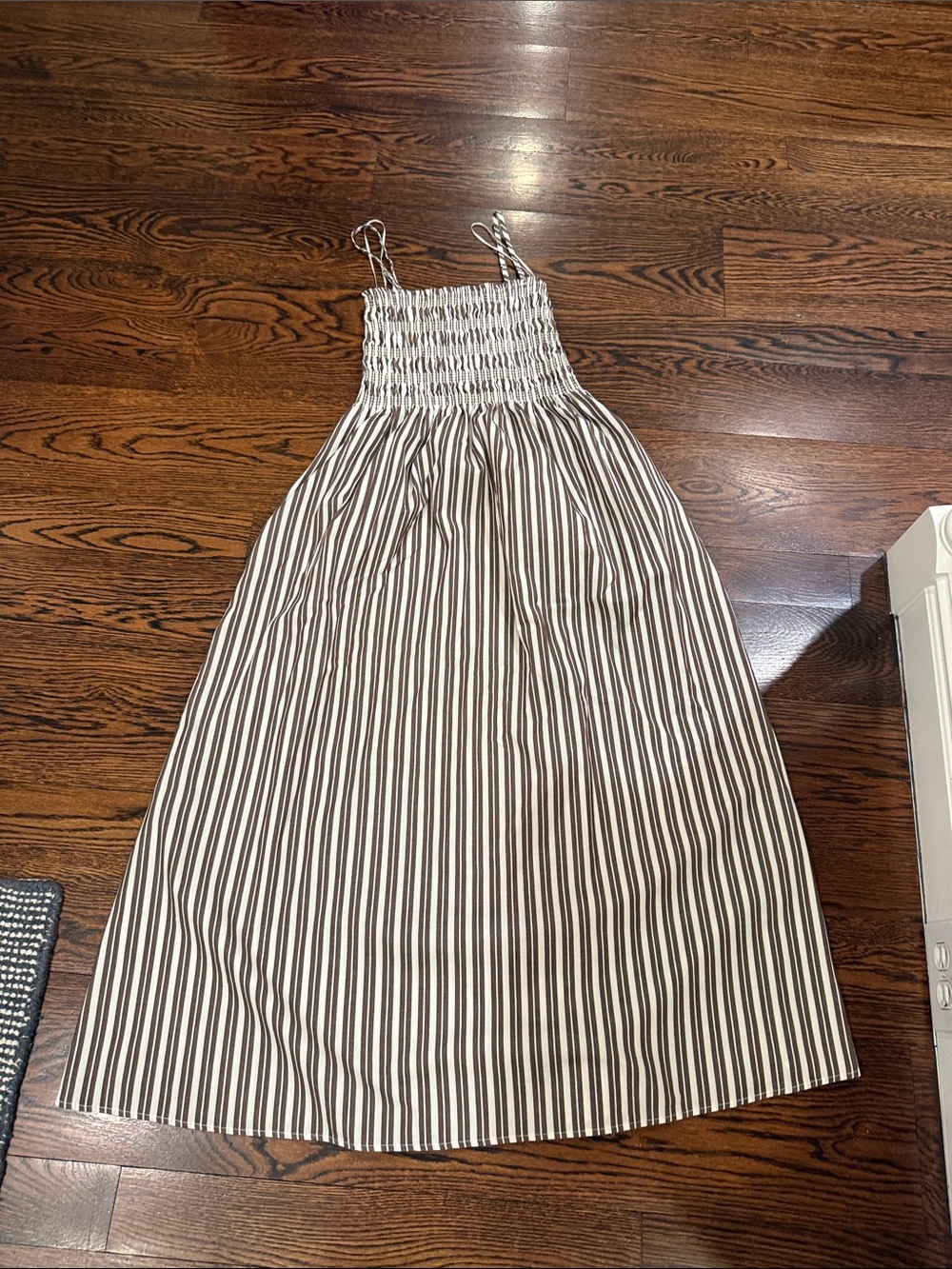 pistola Brown & White Striped Smocked Sundress